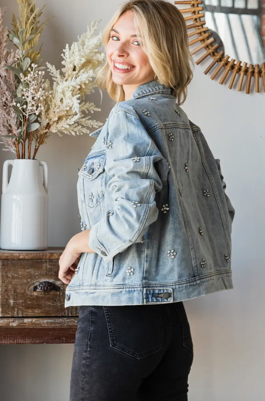 Floral Rhinestone Denim Jacket