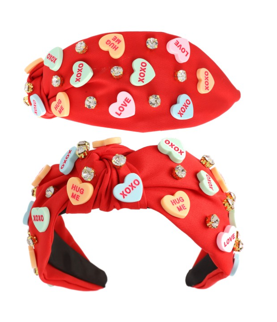 Conversation Hearts with Rhinestone Headband