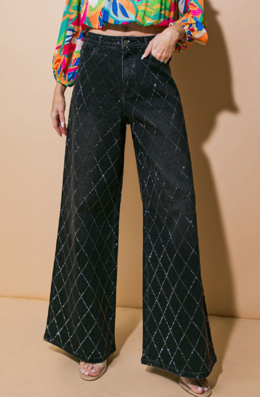 Rhinestone Black Denim