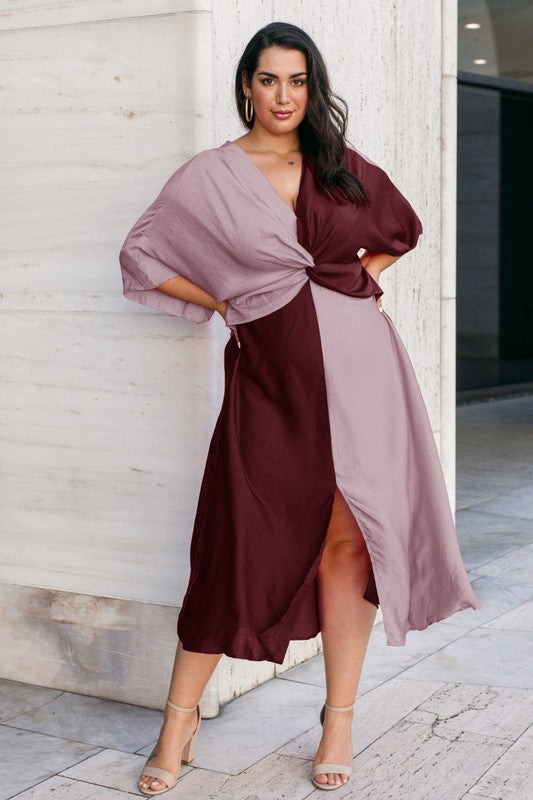 Satin Color Block Dress PLUS