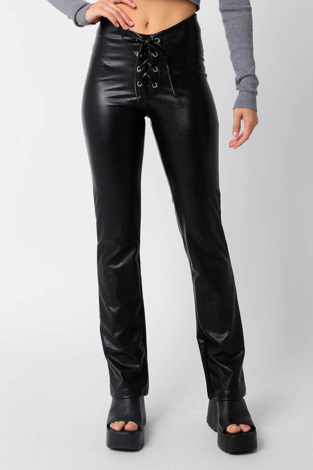 Faux Leather Lace Up Pants