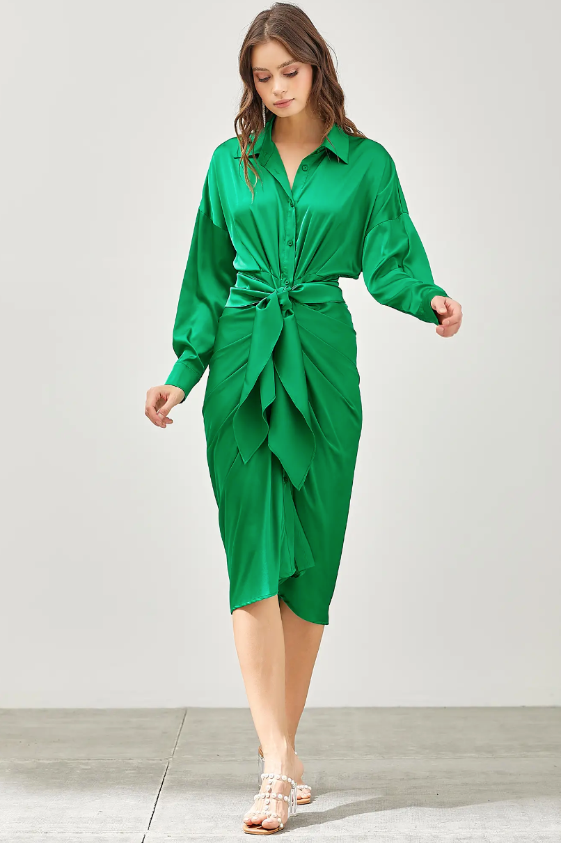 Emerald Front Tie Dress