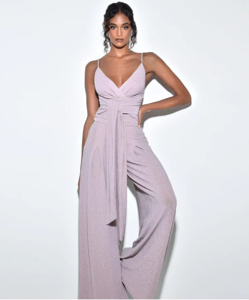 Metallic Tie Front Jumpsuit