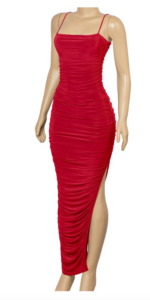 Ruched Red Dress – LOVS Boutique
