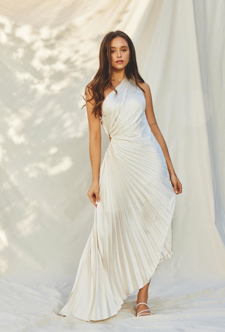 Off White Pleated Olympia Dress mi – LOVS Boutique