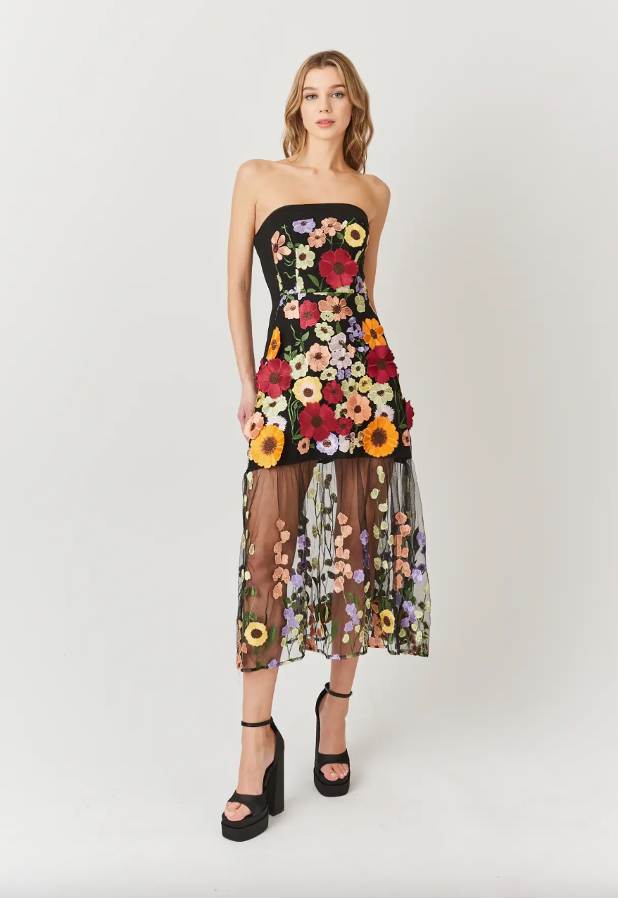 Zion 3D Floral Strapless Maxi Dress